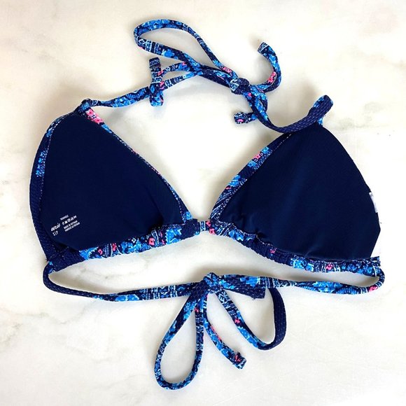 Aerie Like New slide triangle removable pads navy blue pink neon Bikini top, Sm - Picture 4 of 6